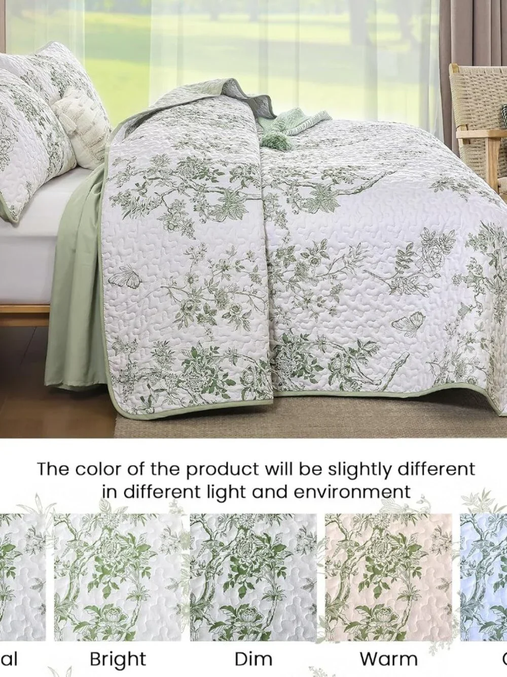 Floral Quilt Set Full,Green Botanical Pattern Quilts Bedspread Coverlet Set for